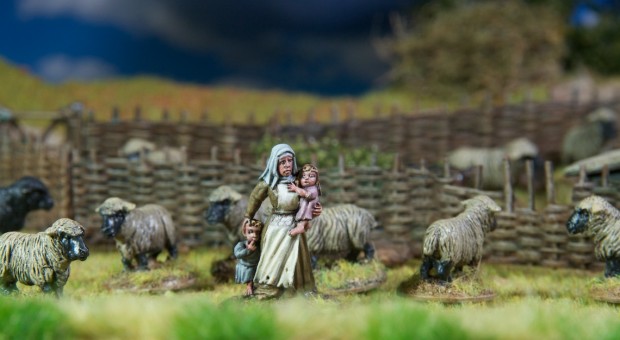 Shepherd or Farmer woman with children miniature painted by Tankred