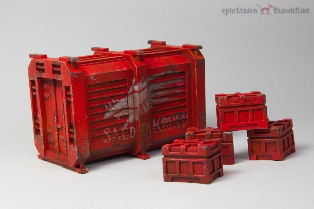 Container miniature for 28mm models from Pardulon painted by Tankred in Shadowrun style with Saeder Krupp Logo