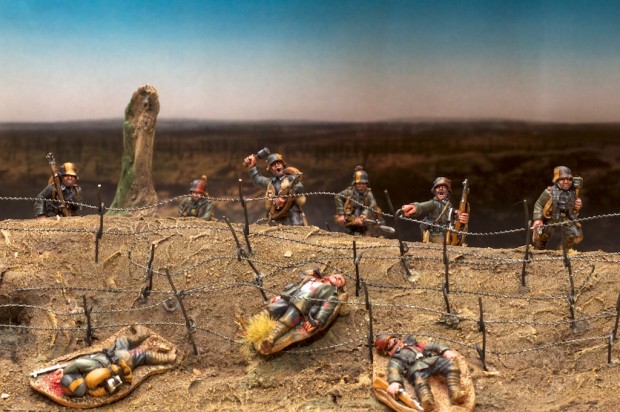 Bavarian Stormtroopers assault during Kaiserschlacht, model and miniatures painted by Tankred